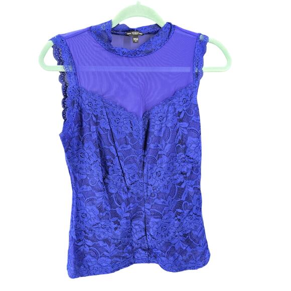 Guess womens Y2K fairy lace overlay top  blue Size large Party Festival Office - Picture 2 of 8